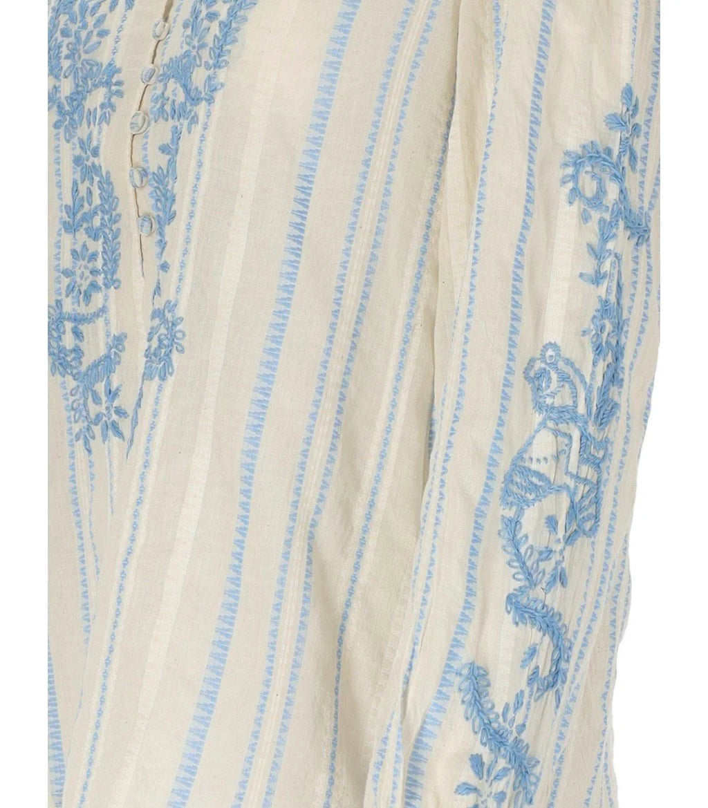 Pahiesa Formentera Ecru And Light Blue Blouse