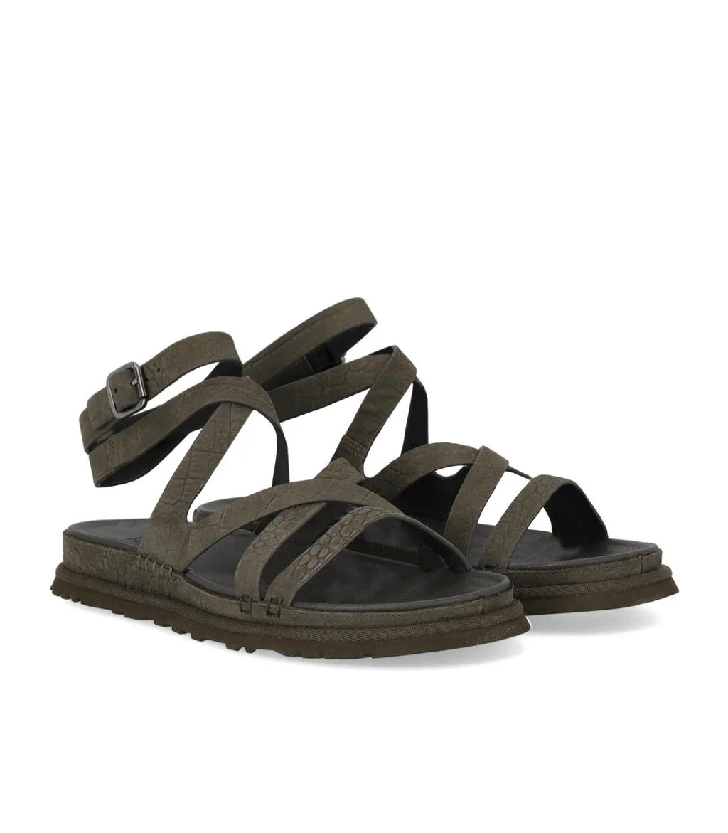 Ugg Goldengaze Embossed Ankle Wrap Dense Smoke Sandal
