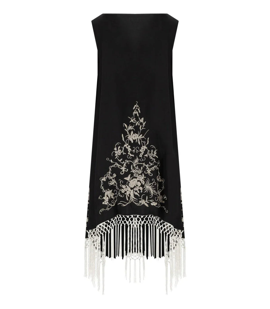 Pahiesa Formentera Black Fringed Kimono