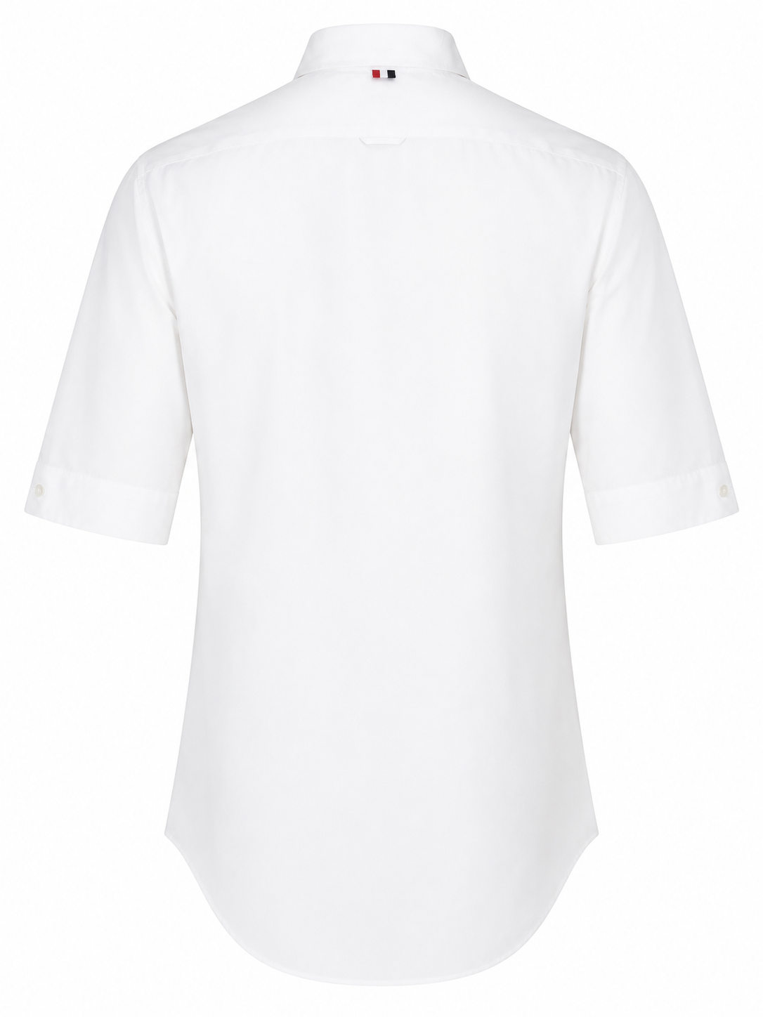 Thom Browne Classic Fit Short Sleeve Shirt W/ Rwb Grosgrain Placket In Solid Poplin