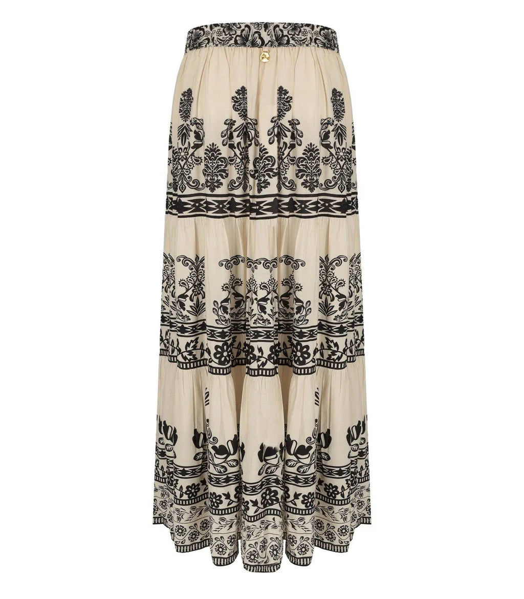 Pahiesa Formentera Ecru And Black Long Skirt