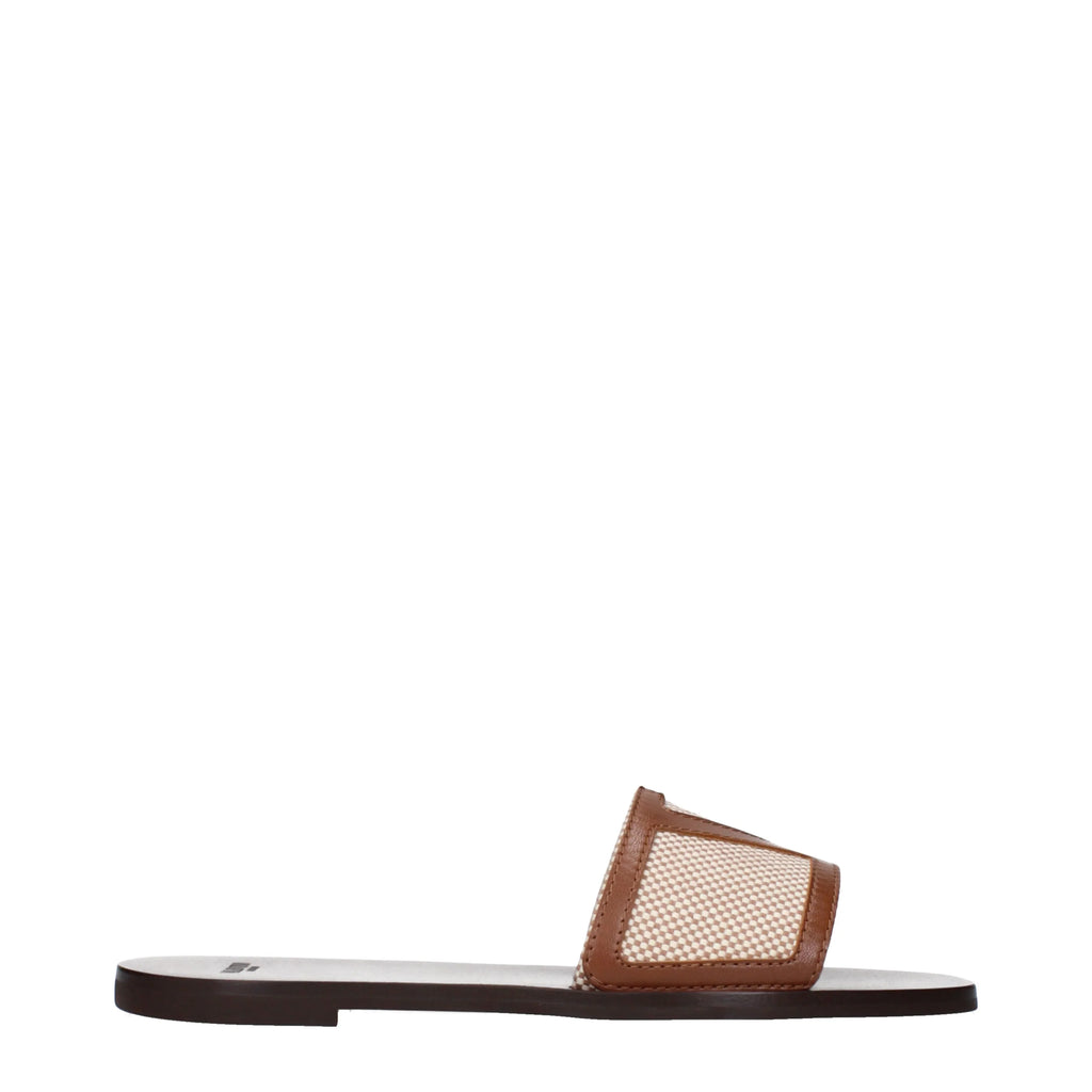 Valentino Garavani Women's Slides And Clogs Beige/Brown Fabric