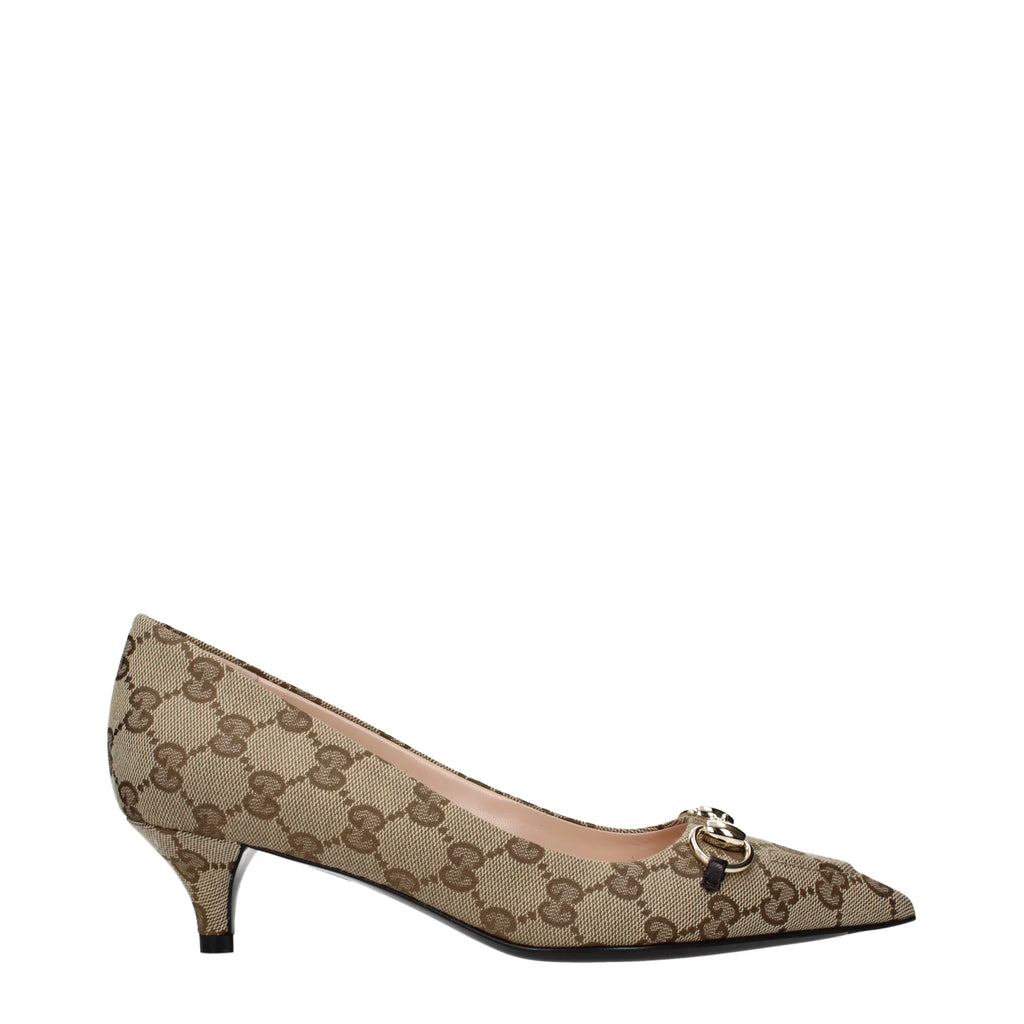Gucci Women's Heel Fabric Beige/Ebano