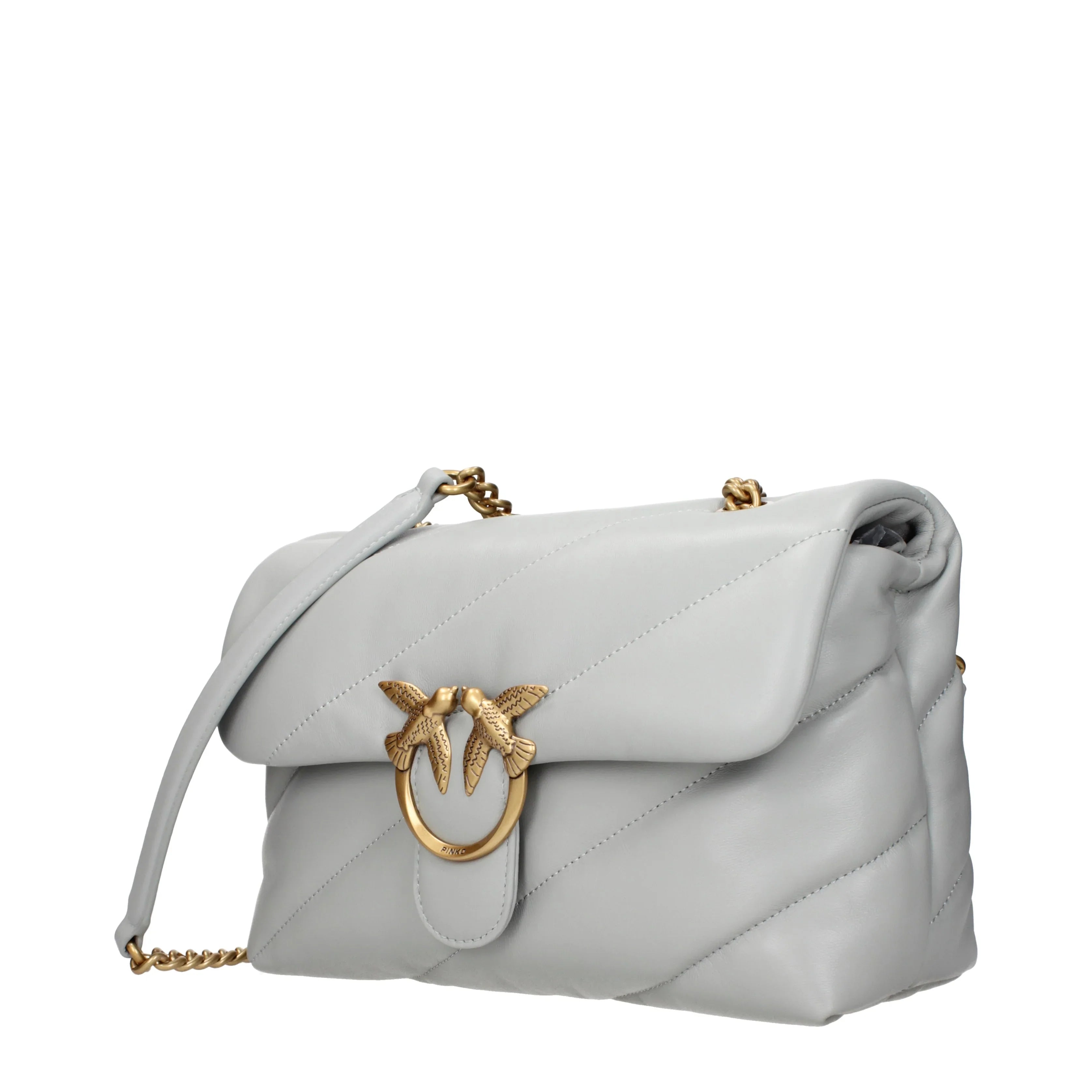 Pinko Love Puff Women's Crossbody Bag Leather Grey/Grey Pearl