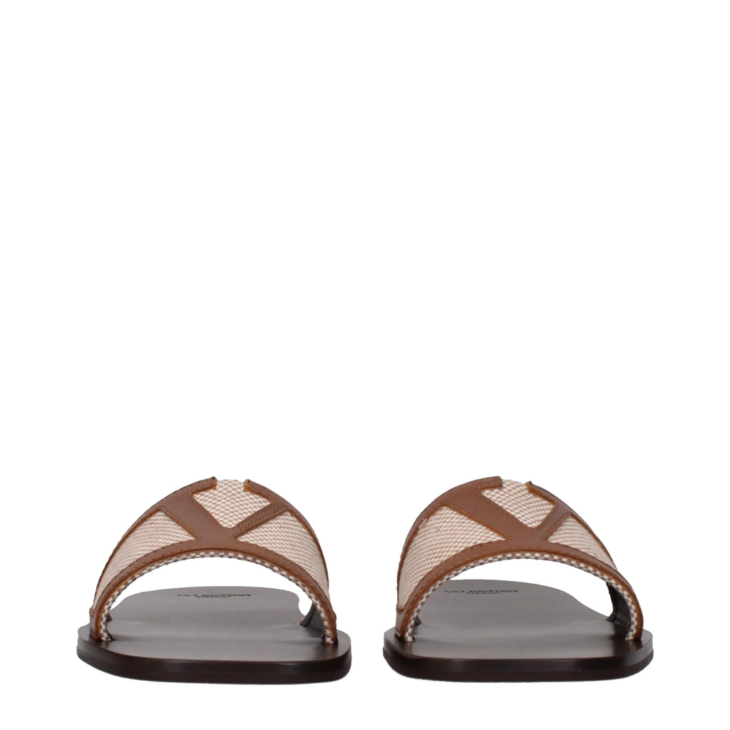 Valentino Garavani Women's Slides And Clogs Beige/Brown Fabric