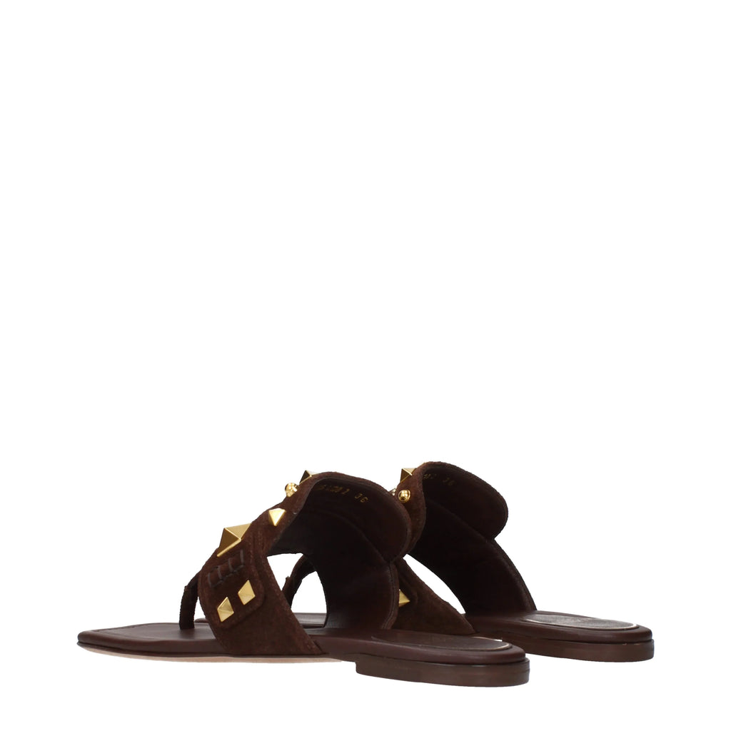 Valentino Garavani Women's Flip Flops Suede Brown/Dark Chocolate